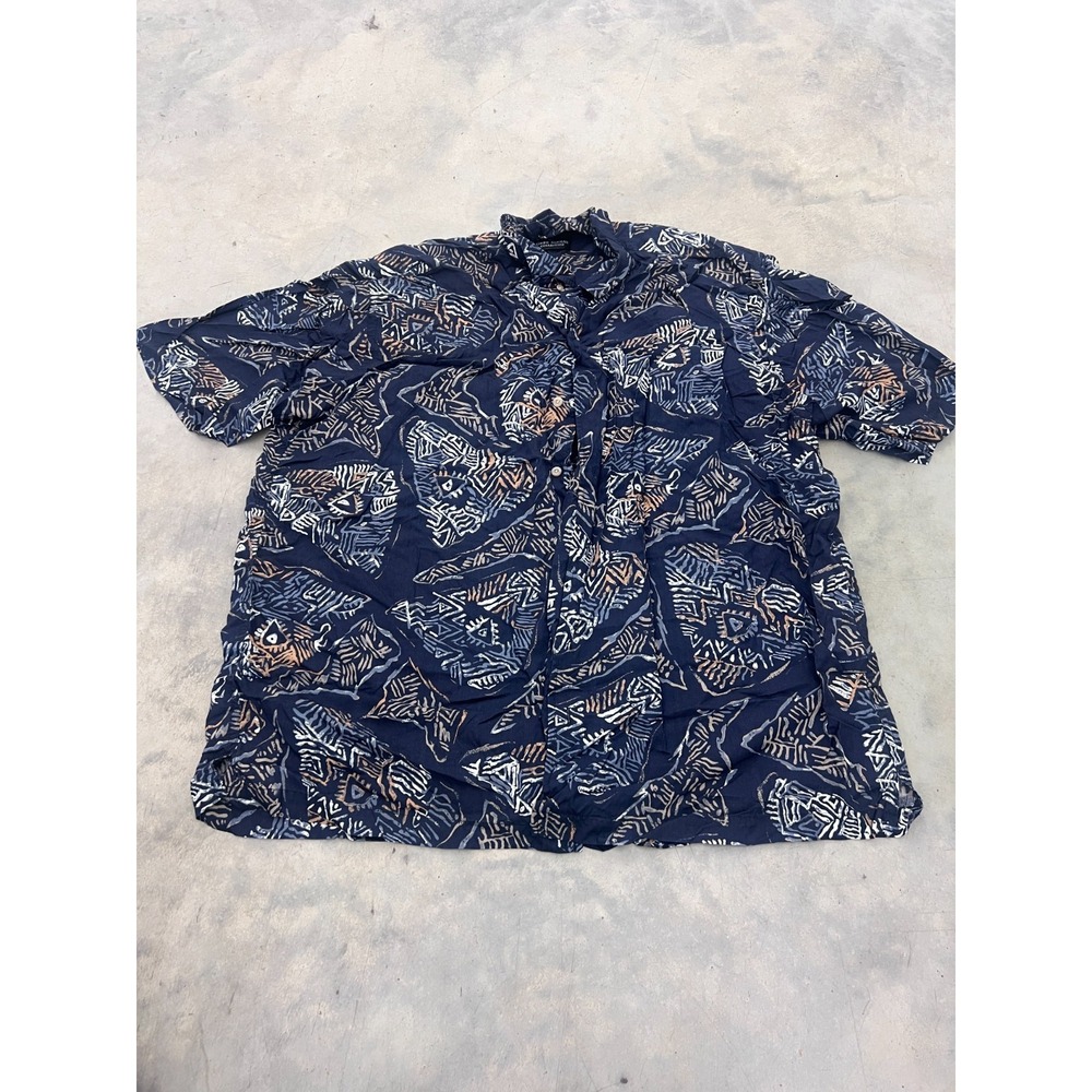 Greg Norman Shirt Mens Large Navy Blue Abstract Print Short Sleeve Casual Beach
